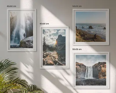 Wandbild Wasserfälle, Berge und Naturlandschaften als gerahmtes Polyptychon