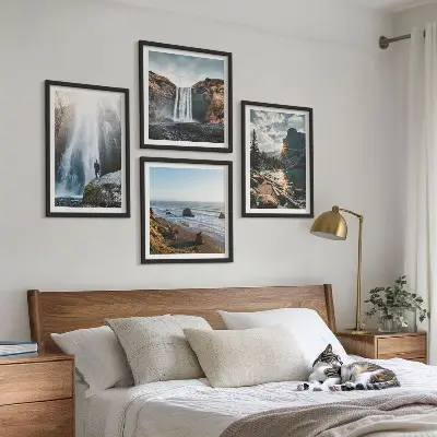 Wandbild Wasserfälle, Berge und Naturlandschaften als gerahmtes Polyptychon