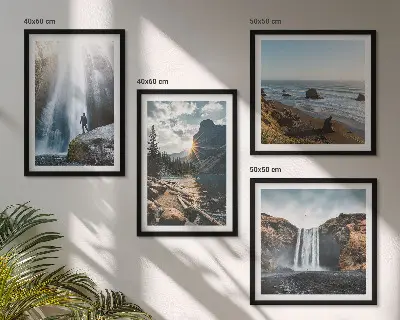 Wandbild Wasserfälle, Berge und Naturlandschaften als gerahmtes Polyptychon