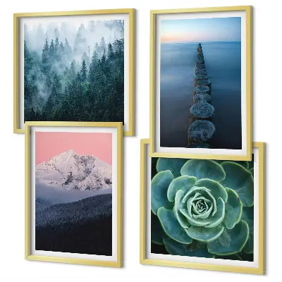 Wanddeko-Set mit Bergen, rosa Himmel, Wasser und Sukkulenten