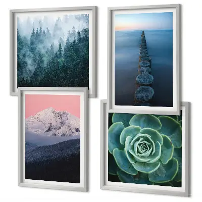 Wanddeko-Set mit Bergen, rosa Himmel, Wasser und Sukkulenten