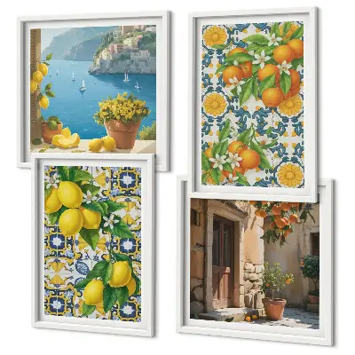 Wanddeko-Set mit Zitronen, Blumen und Orangen im italienischen Stil