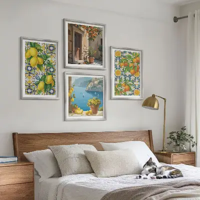 Wanddeko-Set mit Zitronen, Blumen und Orangen im italienischen Stil