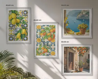 Wanddeko-Set mit Zitronen, Blumen und Orangen im italienischen Stil