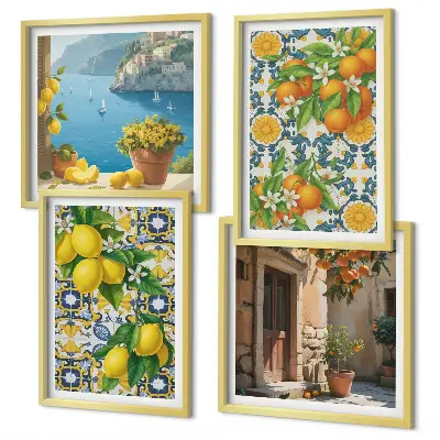 Wanddeko-Set mit Zitronen, Blumen und Orangen im italienischen Stil