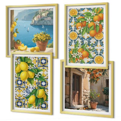 Wanddeko-set Zitronen, Blumen, Orangen, Italien