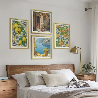 Wanddeko-Set mit Zitronen, Blumen und Orangen im italienischen Stil