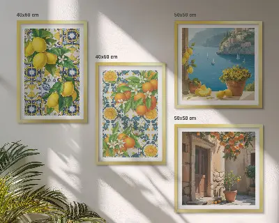 Wanddeko-Set mit Zitronen, Blumen und Orangen im italienischen Stil