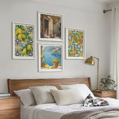 Wanddeko-Set mit Zitronen, Blumen und Orangen im italienischen Stil