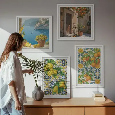 Wanddeko-Set mit Zitronen, Blumen und Orangen im italienischen Stil