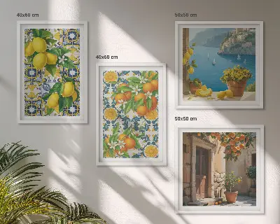 Wanddeko-Set mit Zitronen, Blumen und Orangen im italienischen Stil
