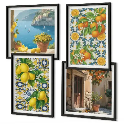 Wanddeko-Set mit Zitronen, Blumen und Orangen im italienischen Stil