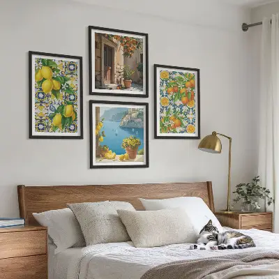 Wanddeko-Set mit Zitronen, Blumen und Orangen im italienischen Stil