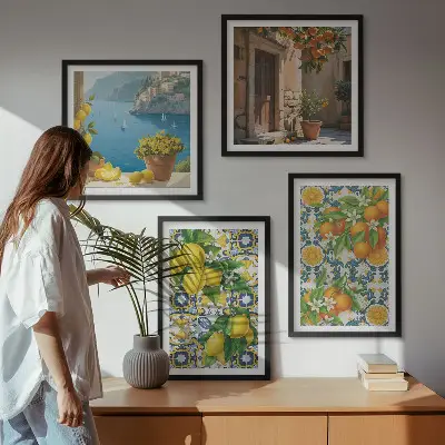 Wanddeko-Set mit Zitronen, Blumen und Orangen im italienischen Stil