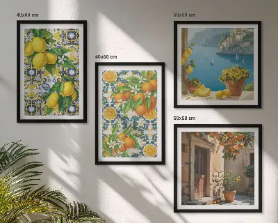 Wanddeko-Set mit Zitronen, Blumen und Orangen im italienischen Stil