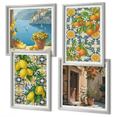 Wanddeko-Set mit Zitronen, Blumen und Orangen im italienischen Stil