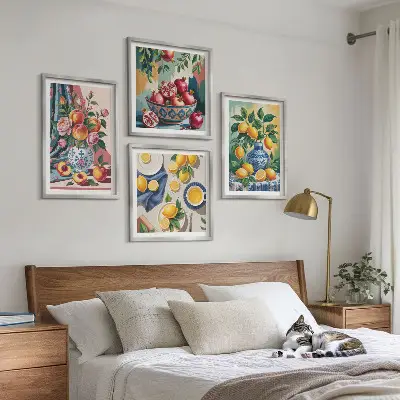 Blumen und Früchte in Vasen Polyptychon mit Rahmen