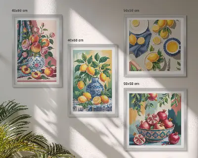 Blumen und Früchte in Vasen Polyptychon mit Rahmen