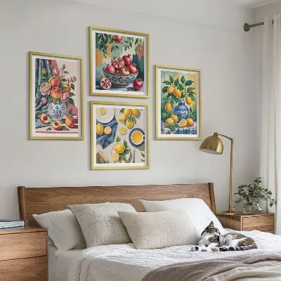 Blumen und Früchte in Vasen Polyptychon mit Rahmen
