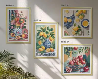 Blumen und Früchte in Vasen Polyptychon mit Rahmen