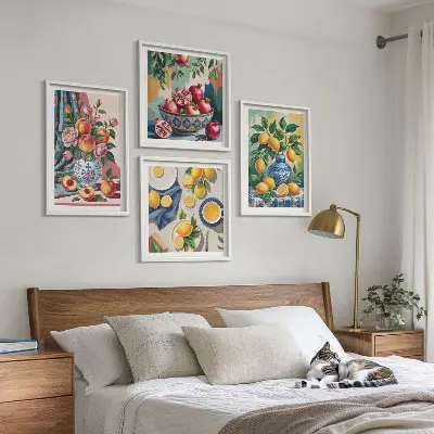 Blumen und Früchte in Vasen Polyptychon mit Rahmen