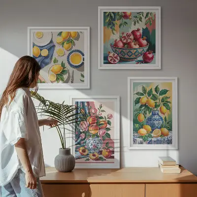 Blumen und Früchte in Vasen Polyptychon mit Rahmen