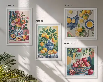 Blumen und Früchte in Vasen Polyptychon mit Rahmen