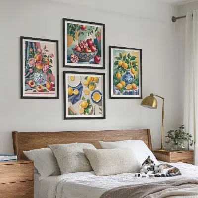 Blumen und Früchte in Vasen Polyptychon mit Rahmen