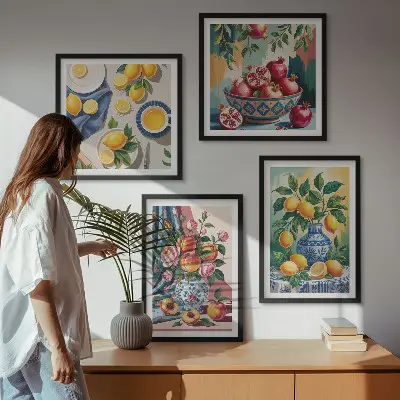 Blumen und Früchte in Vasen Polyptychon mit Rahmen