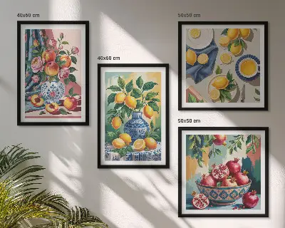 Blumen und Früchte in Vasen Polyptychon mit Rahmen
