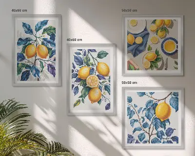 Zitronenzweige mit blauen Blättern Polyptychon mit Rahmen