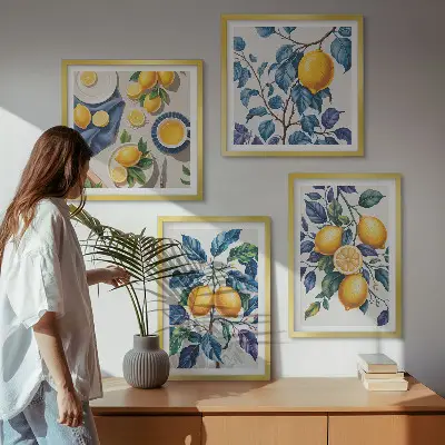 Zitronenzweige mit blauen Blättern Polyptychon mit Rahmen