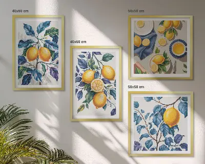 Zitronenzweige mit blauen Blättern Polyptychon mit Rahmen