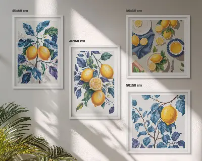 Zitronenzweige mit blauen Blättern Polyptychon mit Rahmen