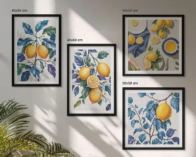 Zitronenzweige mit blauen Blättern Polyptychon mit Rahmen