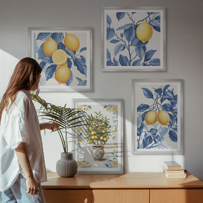 Wanddeko-set Zitronenzweige mit blauen Blättern