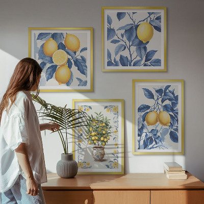 Wanddeko-set Zitronenzweige mit blauen Blättern
