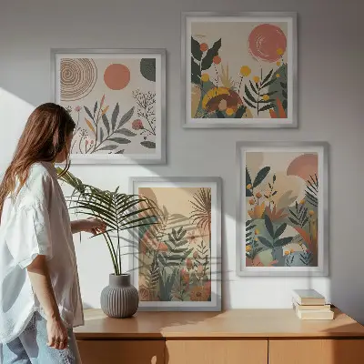 Pflanzenmotive in Farben Polyptychon mit Rahmen