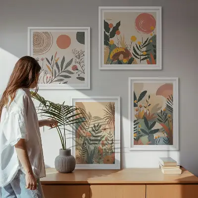 Pflanzenmotive in Farben Polyptychon mit Rahmen