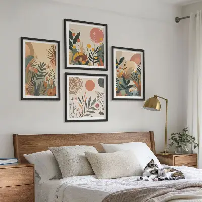 Pflanzenmotive in Farben Polyptychon mit Rahmen