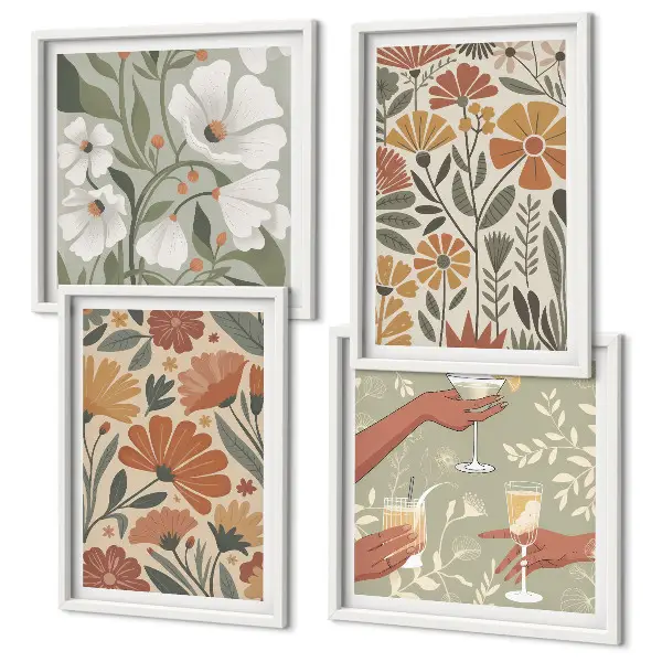 Wanddeko-Set mit Blumenmuster in Orange und Grün