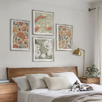 Wanddeko-Set mit Blumenmuster in Orange und Grün