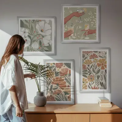 Wanddeko-Set mit Blumenmuster in Orange und Grün