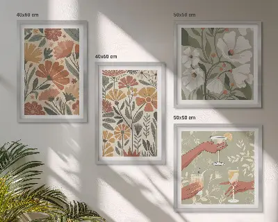 Wanddeko-Set mit Blumenmuster in Orange und Grün