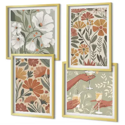 Wanddeko-Set mit Blumenmuster in Orange und Grün