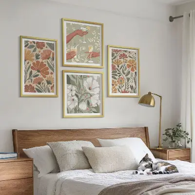 Wanddeko-Set mit Blumenmuster in Orange und Grün
