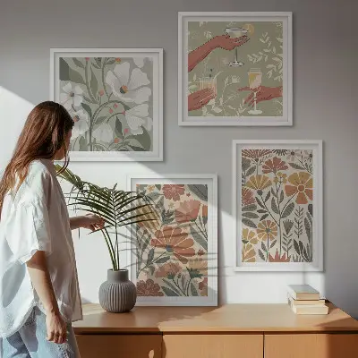 Wanddeko-Set mit Blumenmuster in Orange und Grün