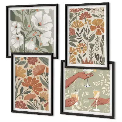 Wanddeko-Set mit Blumenmuster in Orange und Grün
