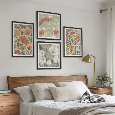 Wanddeko-Set mit Blumenmuster in Orange und Grün
