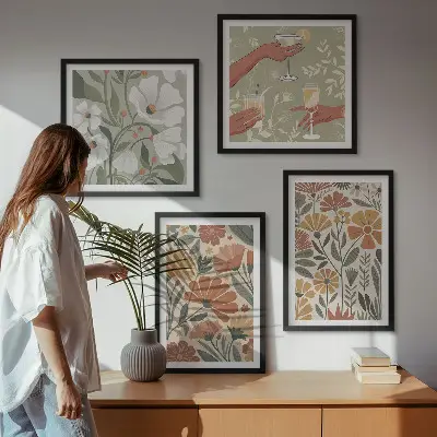 Wanddeko-Set mit Blumenmuster in Orange und Grün